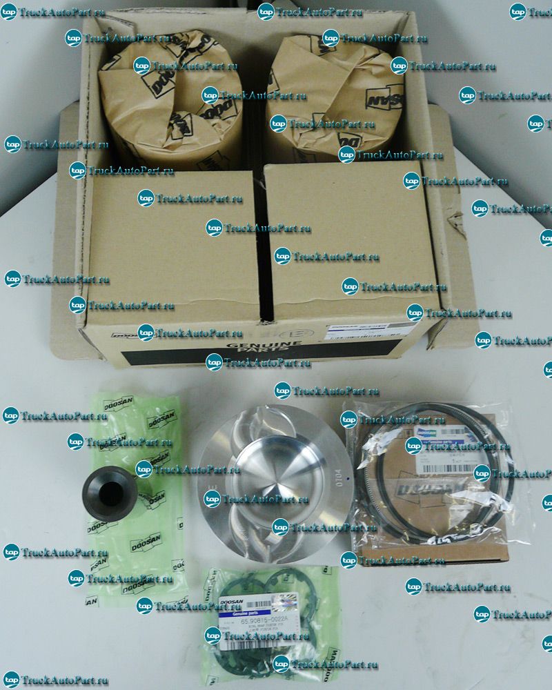 Поршень Doosan 65.02501-0704, палец поршневой Doosan 130601-00042, кольцо стопорное пальца поршневого Doosan 65.90815-0022A, кольца поршневые Doosan 401004-00022 